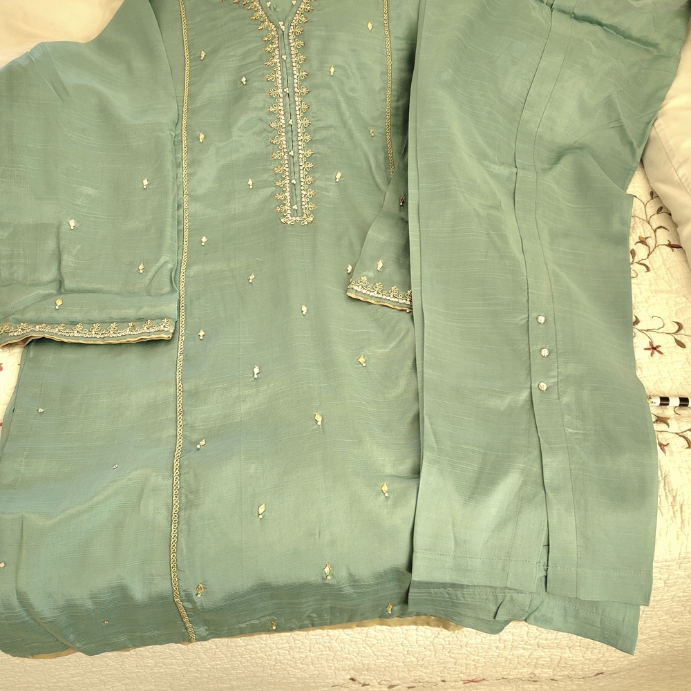 Elegant Embroidered Kurta in Sage Green